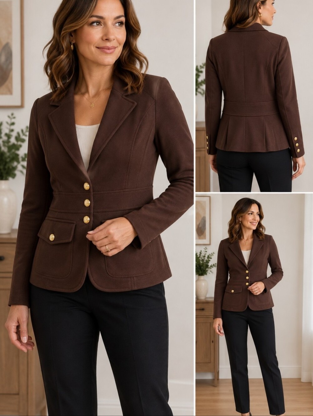 Joie Chocolate Brown Blazer with Gold Buttons